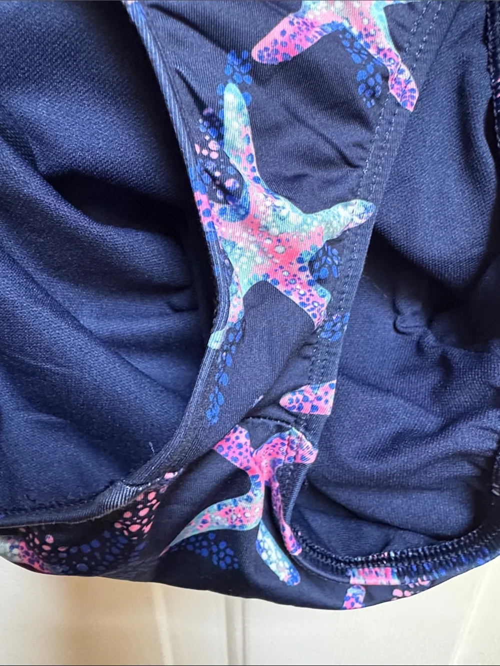 Lands End Girls size 6-7 S Navy Blue w/ Pink & Green Starfish 1 Piece Swimsuit - Picture 7 of 17